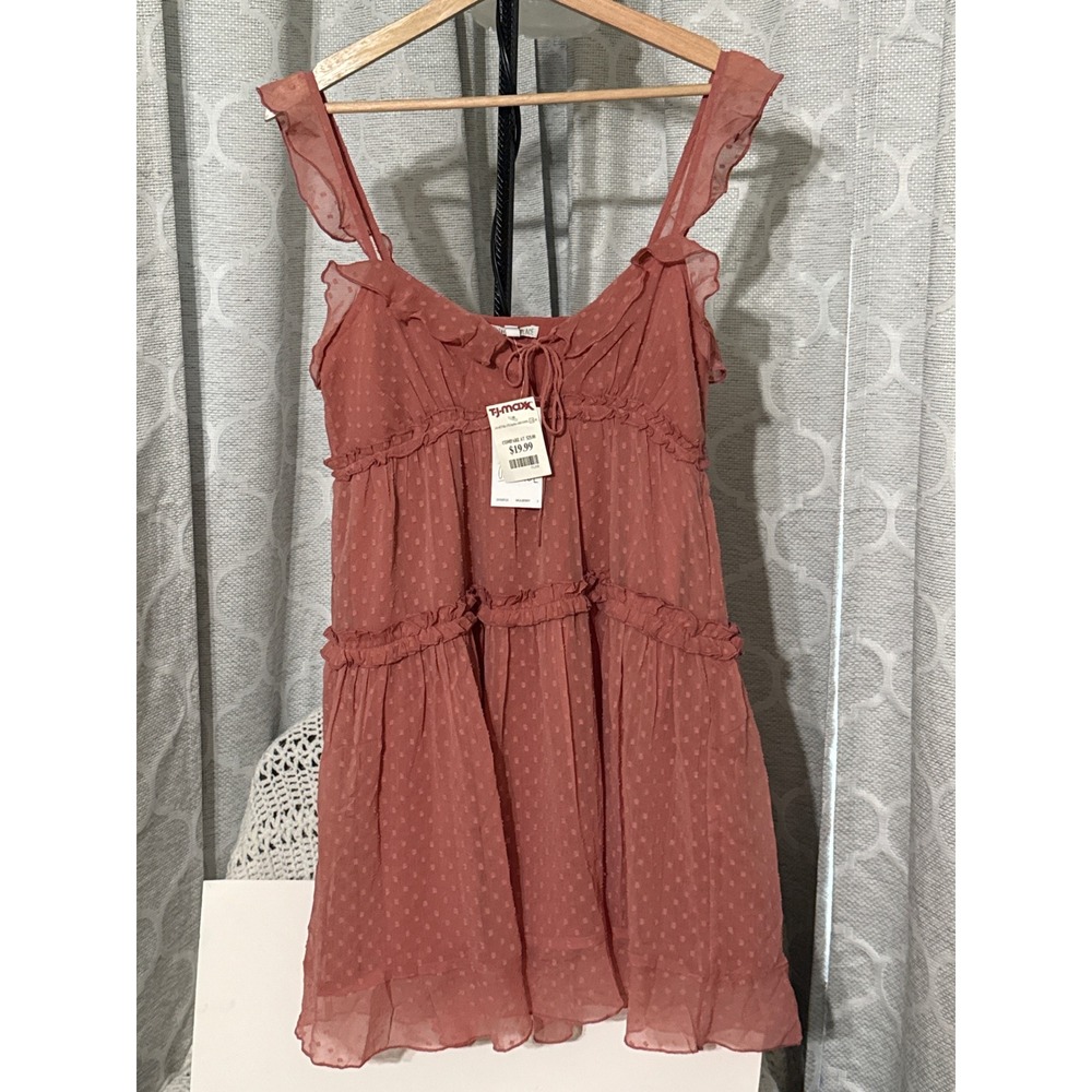 Patrons of Peace Mulberry Pink Clip Dot Ruffle Tiered Mini Dress Small NEW